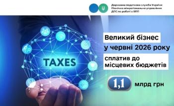 Великий бізнес у червні 2026 року сплатив до місцевих бюджетів  1,1 млрд гривень   