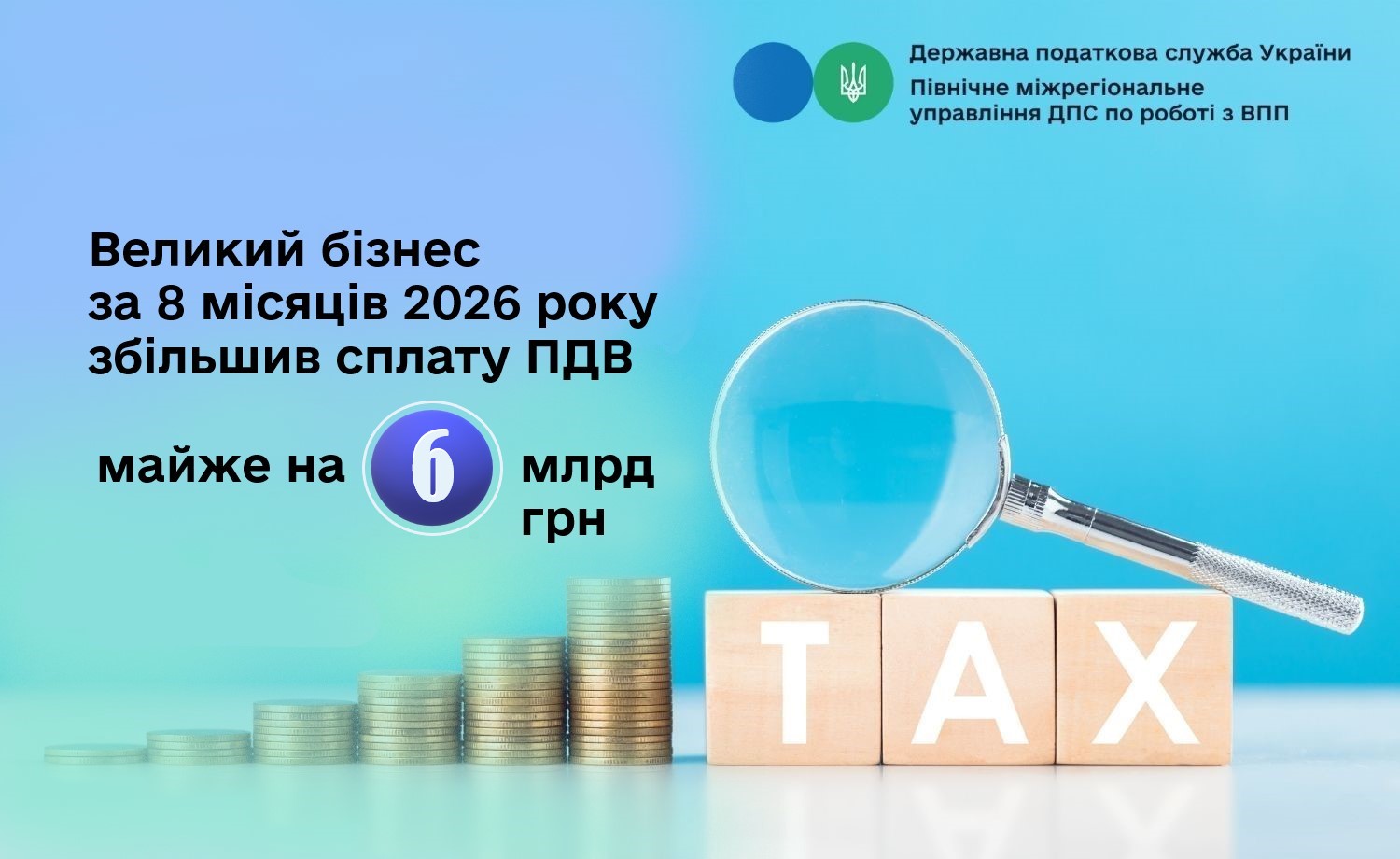 Великий бізнес за 8 місяців 2026 року збільшив сплату ПДВ майже на 6 млрд грн